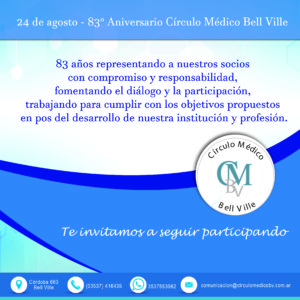 24 de agosto – 83º Aniversario Círculo Médico Bell Ville