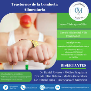 Trastornos de la Conducta Alimentaria – Jueves 23/08 – 20hs. Círculo Médico BV